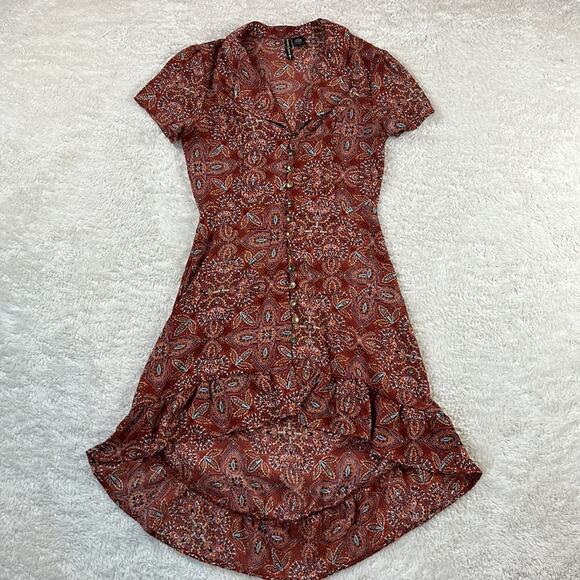 Ivory Love button down hi low ruffle hem hippie dress, size small - Picture 3 of 8